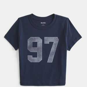 Hollister Girls Navy and Gray Short Sleeve Graphic Tee, Cropped, Size S